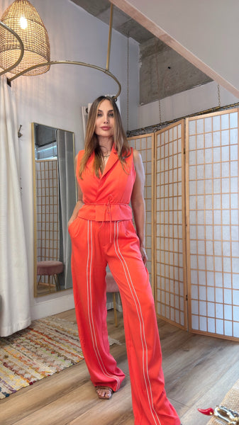 Marla Vest Pant set orange with white stripes