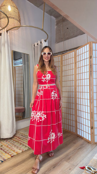 Tali red set of A line skirt and cropped top