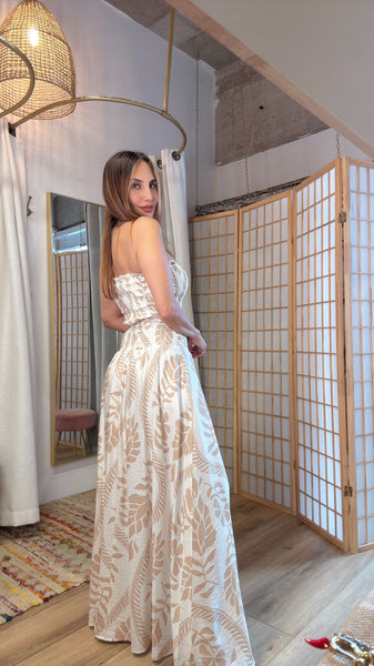 Maui neutral tropical print skirt and tube top
