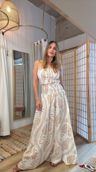 Maui neutral tropical print skirt and tube top