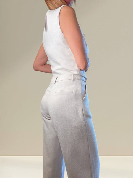Kaia's Linen Luxe: Oatmeal Cropped Vest & Pants Set"