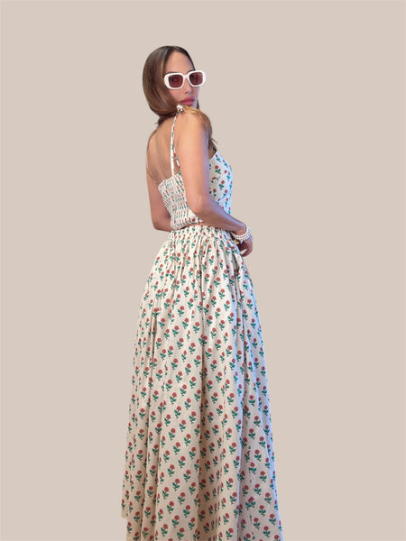 "Aurora's Bloom - Soft Cotton Cropped Cami & Maxi Skirt Set"