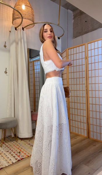 Isla White Eyelet Crop Top & Maxi Skirt Set