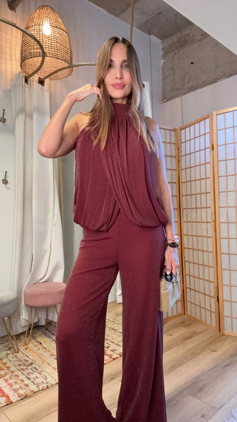 Candice Wine Shimmer Knit Pant Set