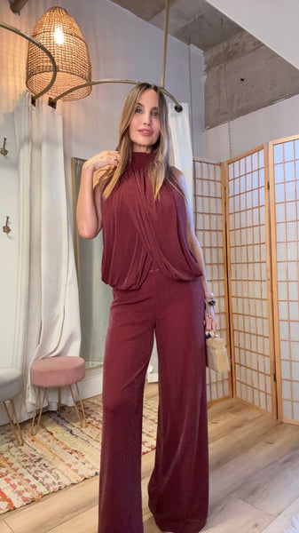 Candice Wine Shimmer Knit Pant Set