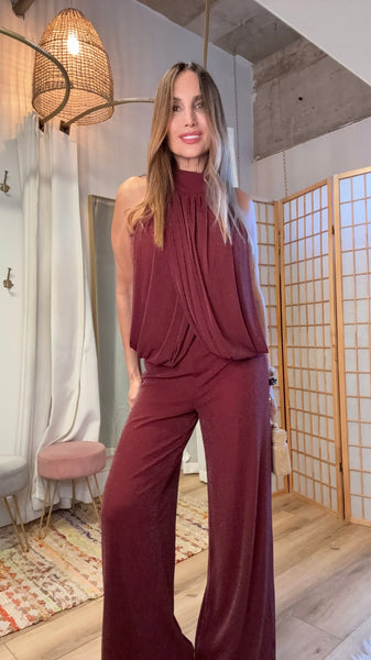 Candice Wine Shimmer Knit Pant Set