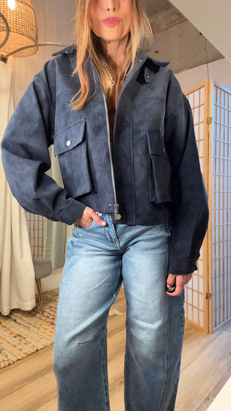Kara Navy Suede Utility Jacket