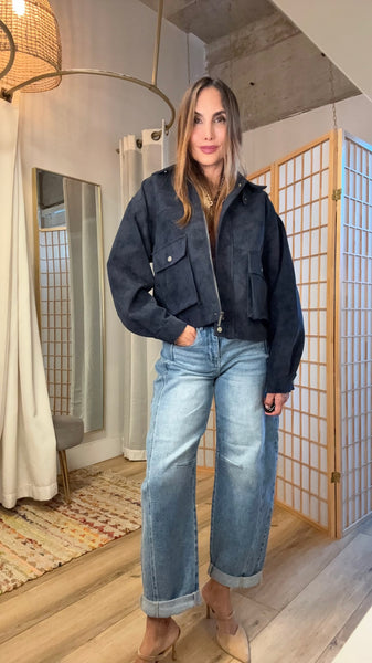Kara Navy Suede Utility Jacket