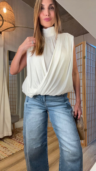 Lola Draped Mock-Neck Top