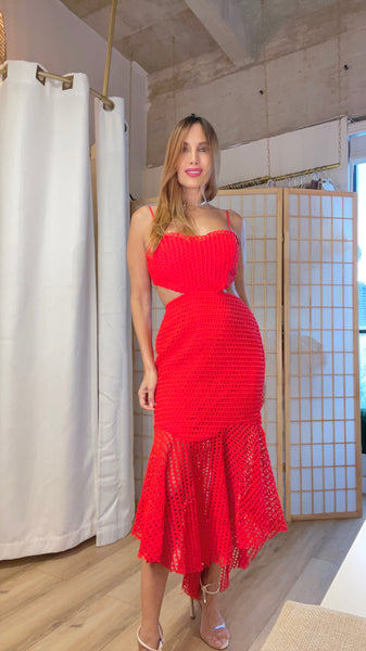 Sorte cut out red mesh dress
