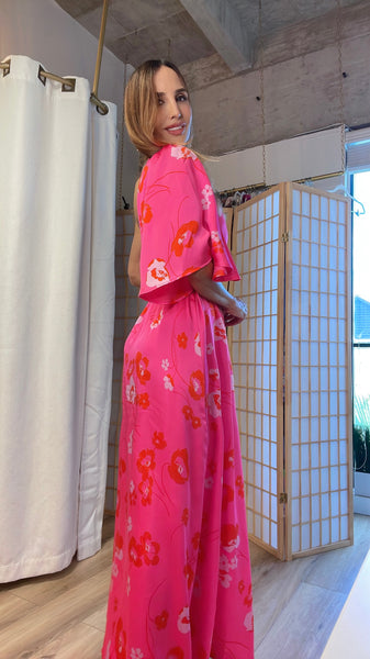 Margot one shoulder Barbie pink dress