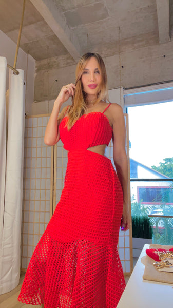 Sorte cut out red mesh dress