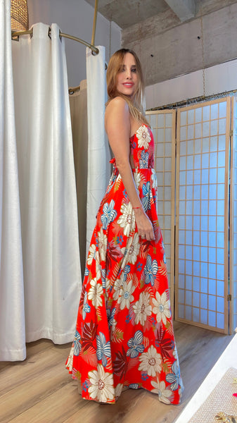 Wailea Halter floral maxi dress in red