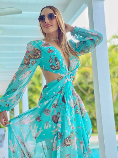Monaco cut out maxi dress turquoise