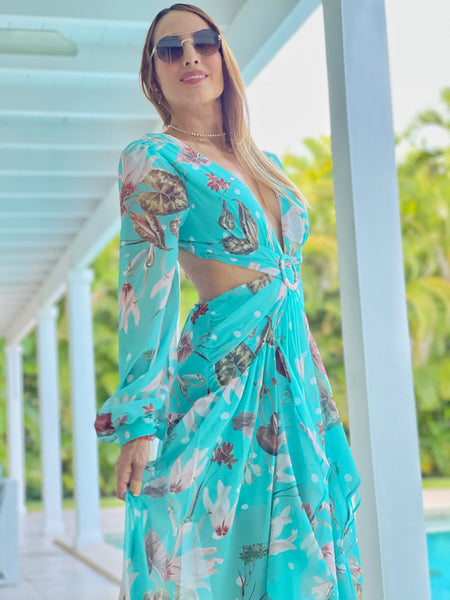 Monaco cut out maxi dress turquoise