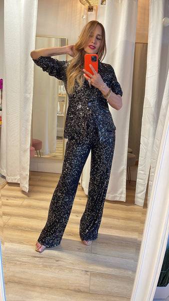 Kyle sequined pant set in black