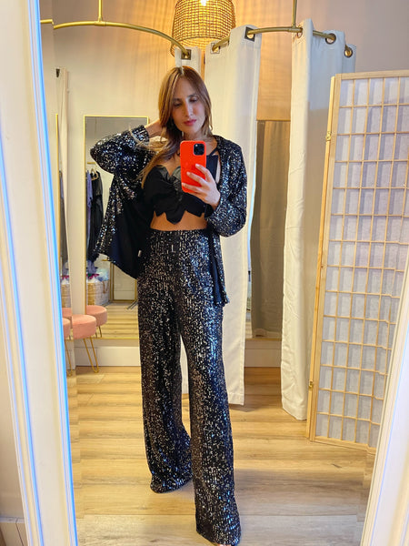 Kyle sequined pant set in black