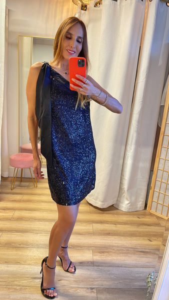 Lua sequined shift Dress one shoulder