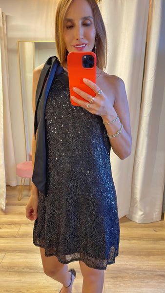 Lua sequined shift Dress one shoulder