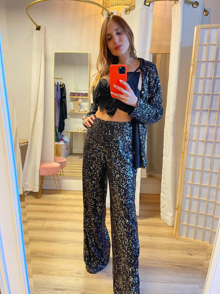 Kyle sequined pant set in black
