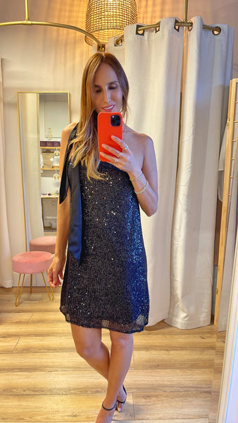 Lua sequined shift Dress one shoulder