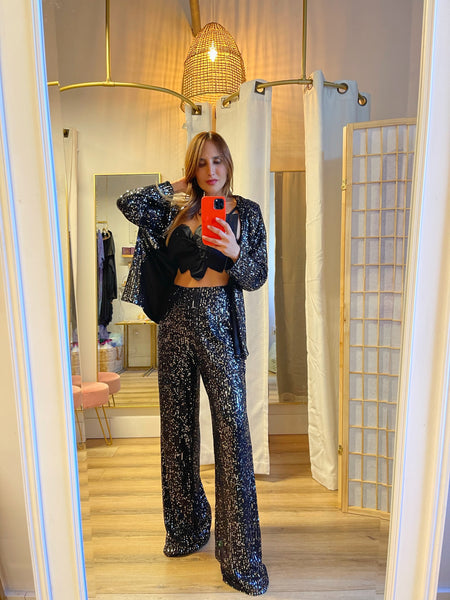 Kyle sequined pant set in black